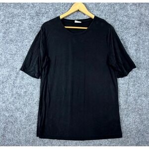 Weekday Mio Cupro T-Shirt Mens Large Black Stretch Crew Neck Short Sleeve Summer